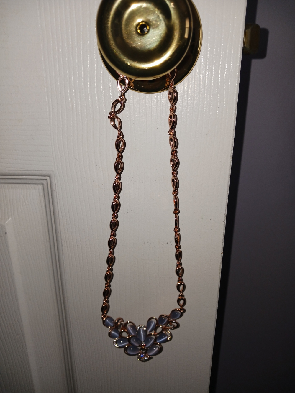Rose Gold Floral Necklace with Lavender Stones